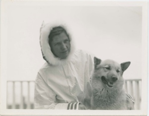 Image of Miriam MacMillan and Eskimo [Inuk] dog Ahlningwah